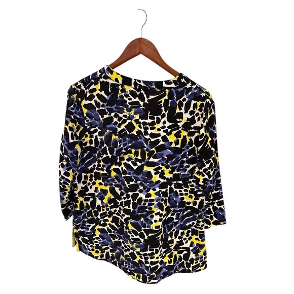 Hot Cotton Womens Abstract Print Button-Up Blouse M 3/4 Sleeves 55% Linen 45% Ra - Picture 2 of 6